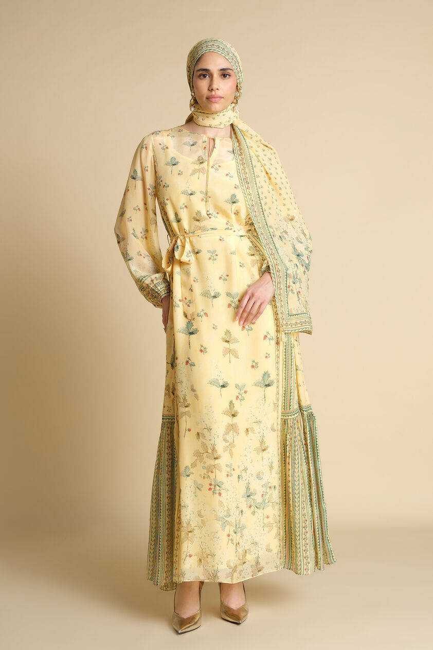 Honeydew Printed Silk Stole - Yellow, Yellow, image 3